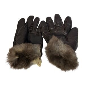 Vintage Brown Leather Fur Lined Gloves Size Large WPL